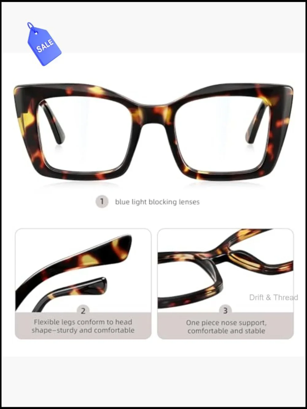 Oversized Square Blue Light Blocking Reading Glasses 3-Pack Spring Hinge